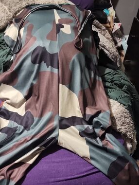 SHEIN Green Brown Black Camouflage Jumpsuit Romper